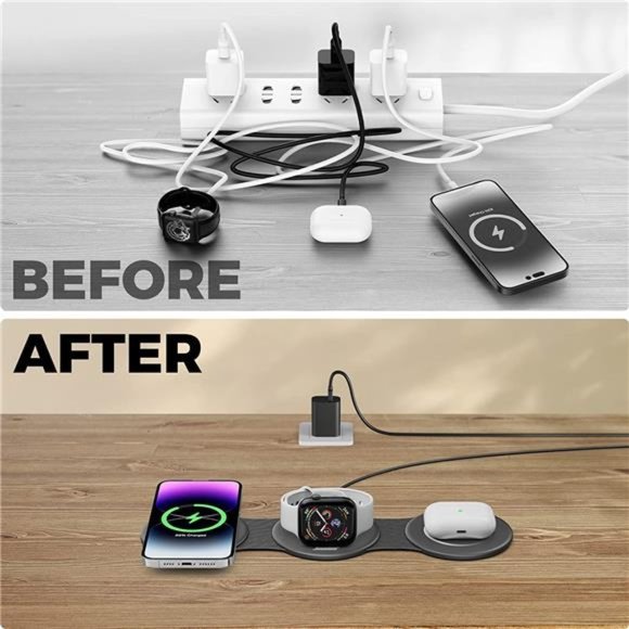 3in1 Charging Station for Apple Multiple Devices, Hicober Travel Wireless Charge - Picture 2 of 6